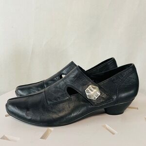 Josef Seibel Black Leather Comfort Shoes Women Ankle Strap Low Heel Sz 8.5
